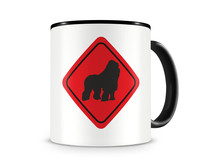 Tasse mit dem Motiv Gorillas Warnschild Tasse Modellnummer  schwarz/rot